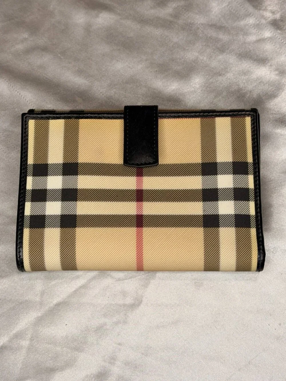 Burberry London Beige Check & Black Leather Compact Wallet